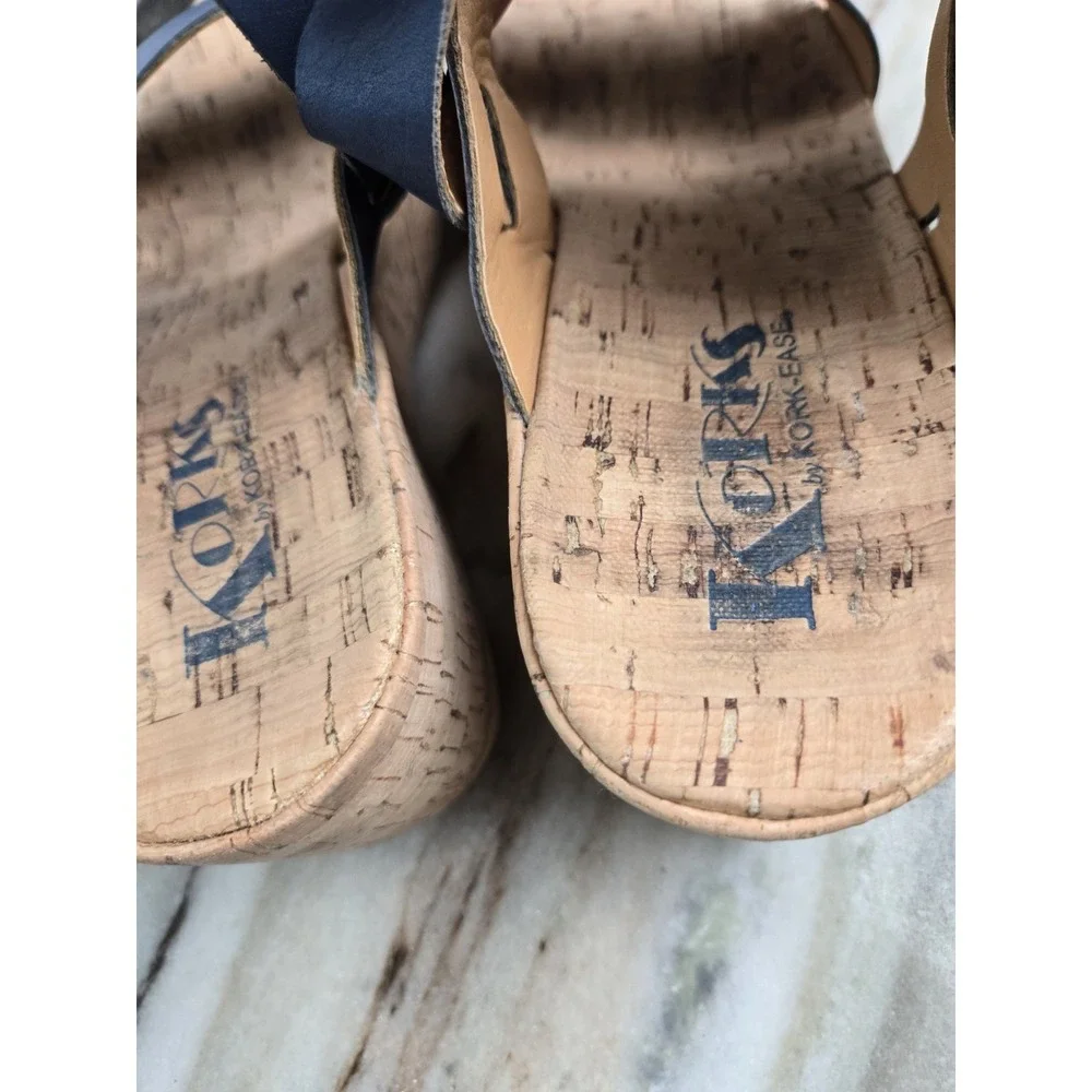 Kork's by Kork Ease Austin Slingback Leather Wedge Sandals Size 8 Blue‎